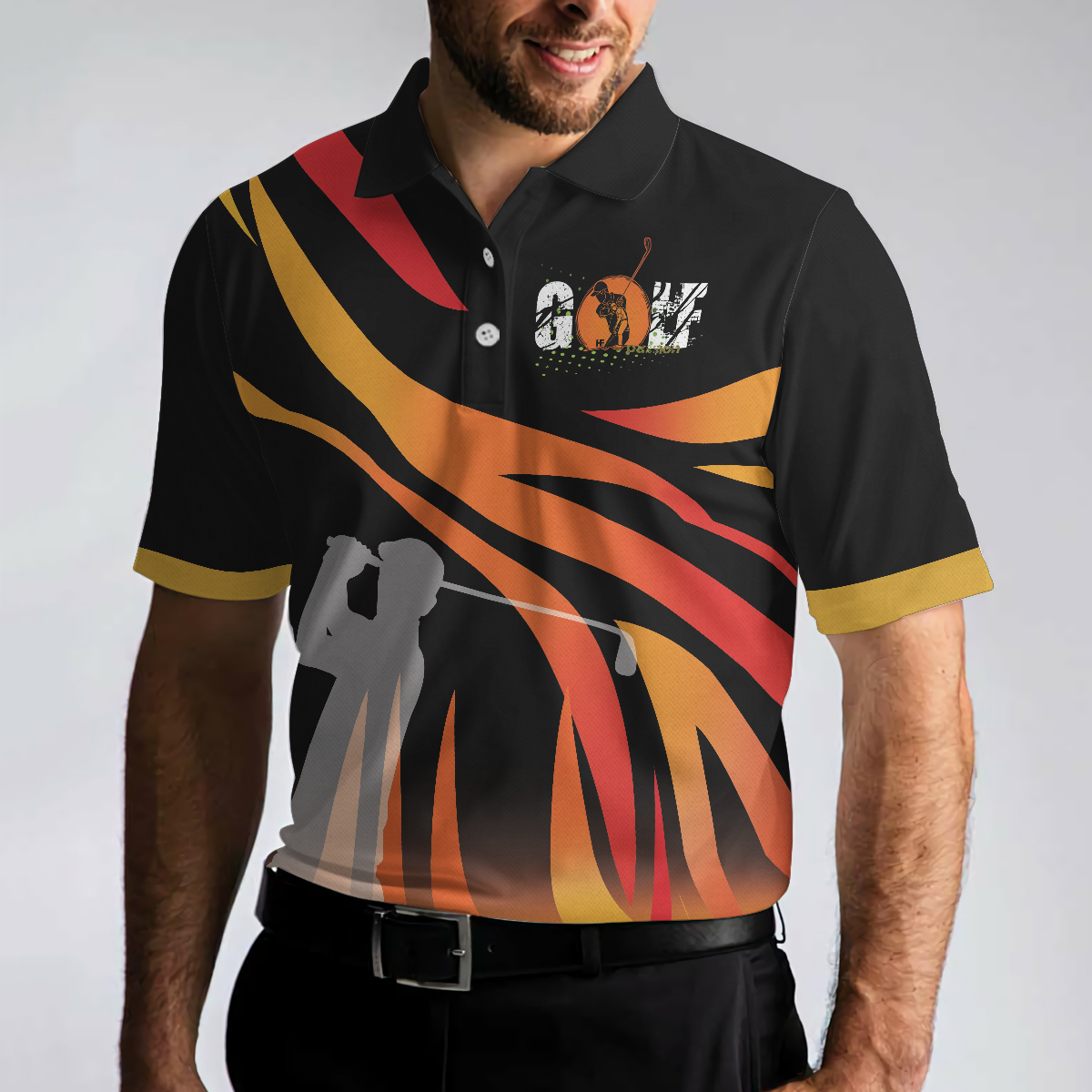Golf In Passion Golf Polo Shirt, Black Flame Golf Shirt For Men, Cool Gift For Golfers