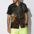 Halloween Haunted House On The Hill With Pumpkin Hawaiian Shirt, Full Moon Haunted Jack-o'-lantern Hawaiian Shirt For Men
