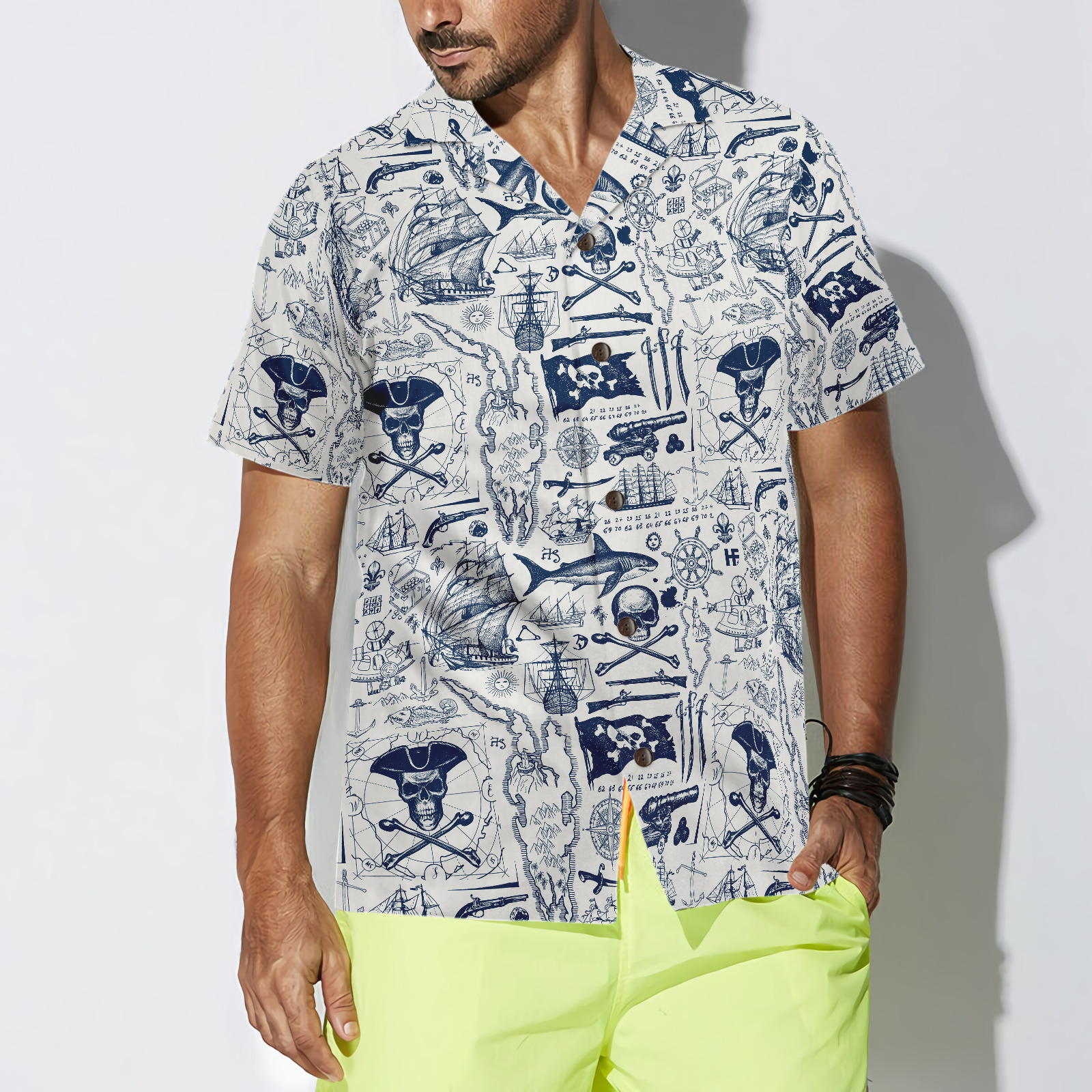 Vintage Pirate And Nautical Symbols Hawaiian Shirt