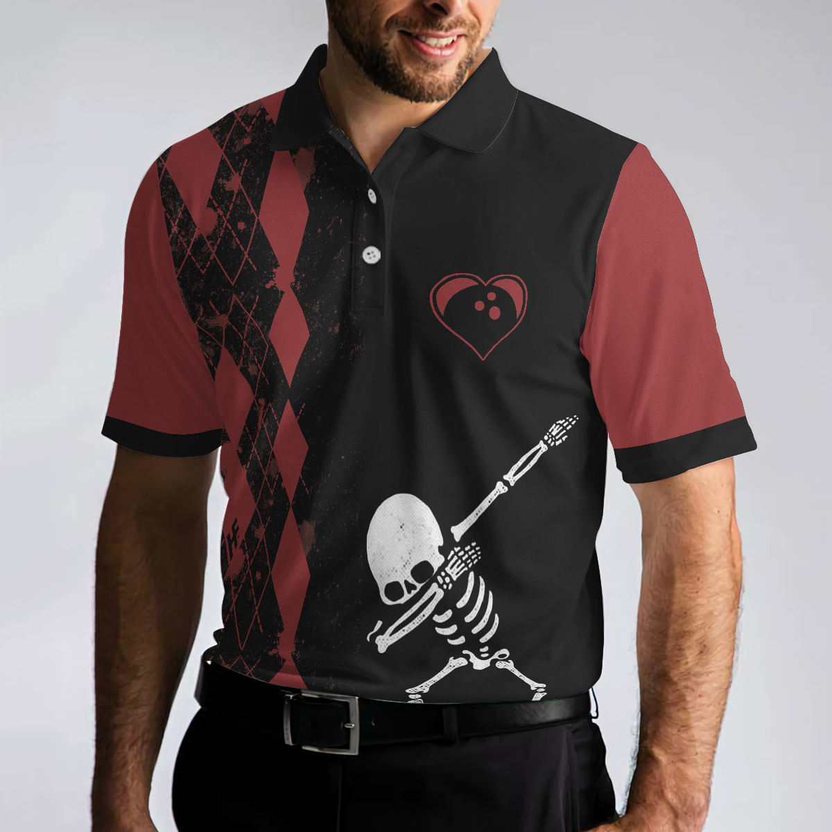 Weekend Forecast Chance Of Bowling Polo Shirt, Red Argyle Short Sleeve Bowling Shirt For Male Players
