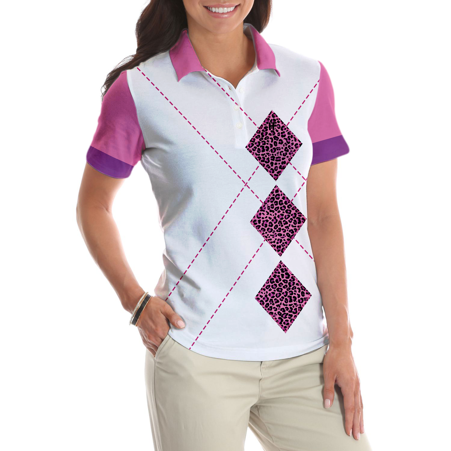 Never Underestimate An Old Woman With A Golf Club Golf Short Sleeve Women Polo Shirt, White And Pink Golf Shirt For Ladies