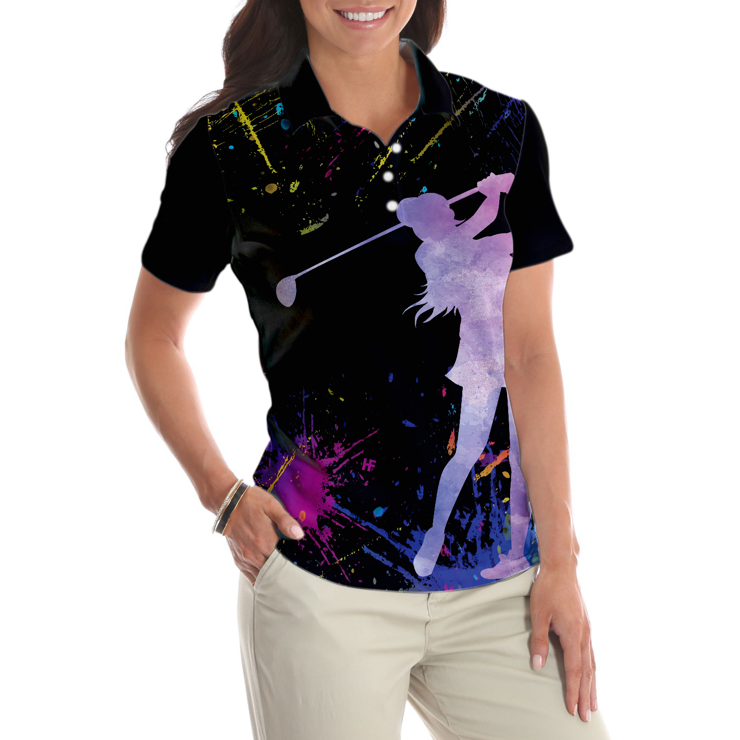 You Say Girl Can't Golf I Say Watch Me Short Sleeve Women Polo Shirt, Black Golfing Shirt For Girls