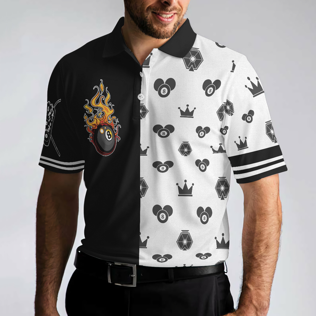 Flame Eight Ball Billiards Polo Shirt, Cute Billiards Shirt Design For Men, Best Gift Idea For Billiards Players