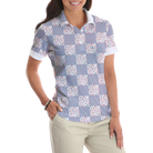 Little Flowers Blue Pink Plaid Short Sleeve Women Polo Shirt