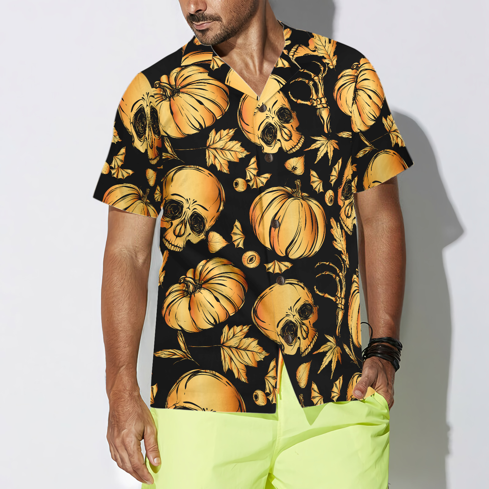 Pumpkin & Skull Halloween Hawaiian Shirt