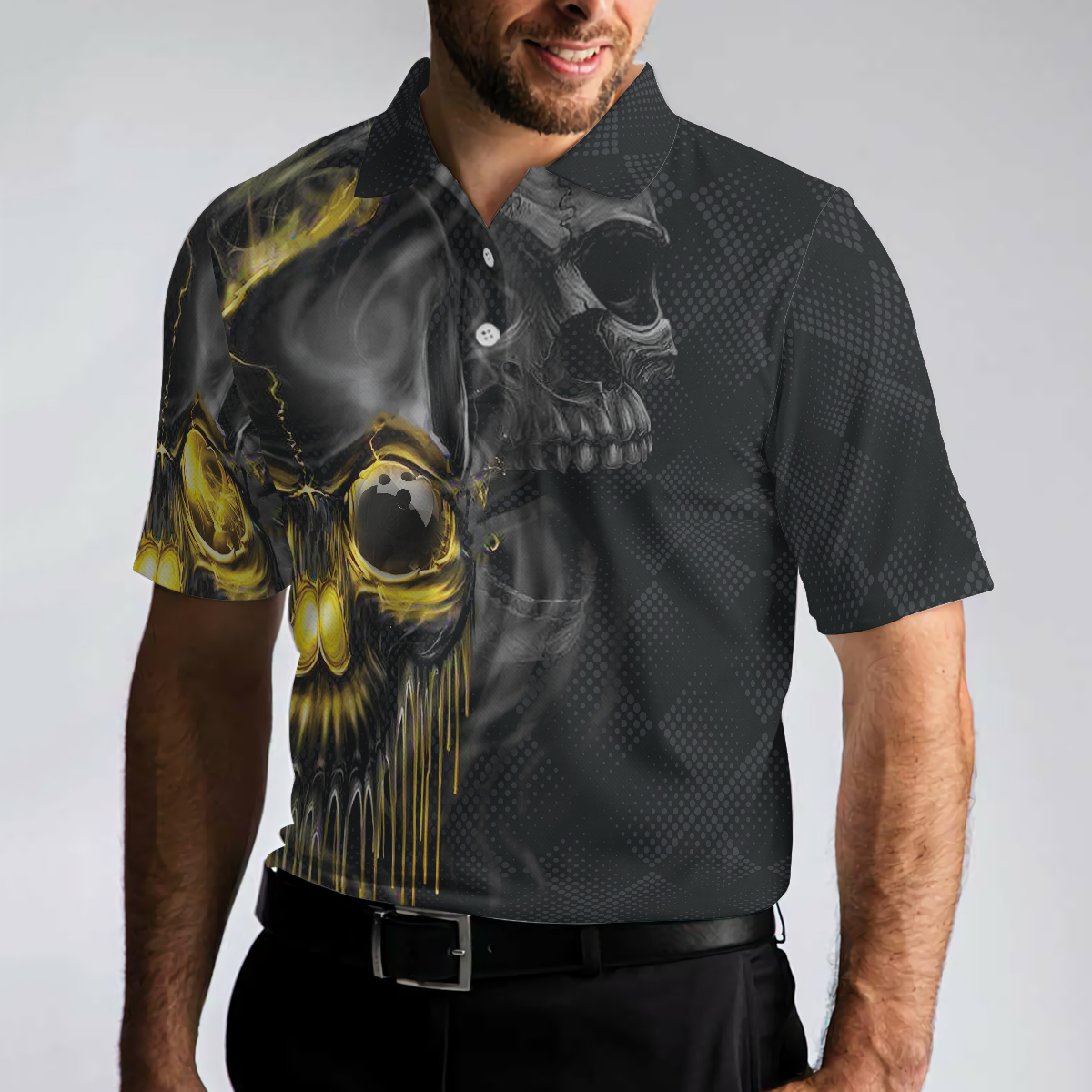 Bowling Shut Up Polo Shirt, Scary Halloween Gift Idea For Male Bowlers, Skull Bowling Polo Shirt