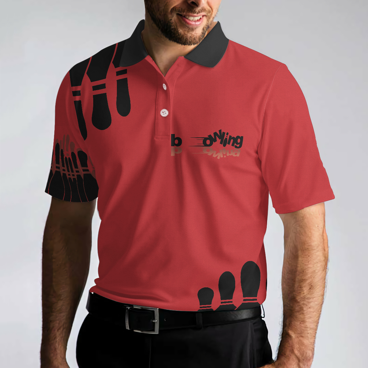 My Mind Is In The Gutter But My Balls Aren't Bowling Polo Shirt, Funny Red And Black Bowling Polo Shirt For Men