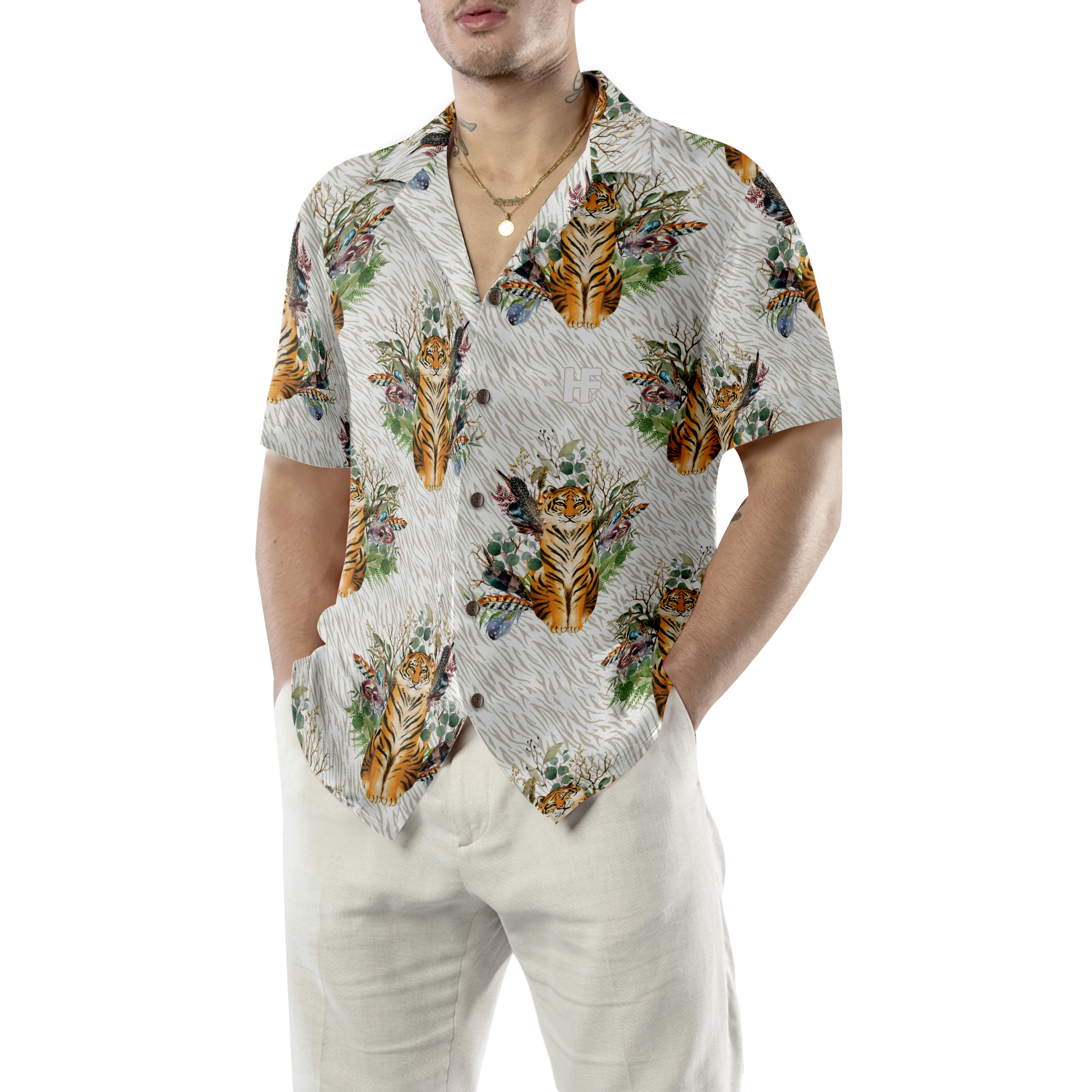 Floral Boho Tiger Shirt For Men Hawaiian Shirt