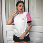 Yes I Play Like A Girl Need A Lesson Lacrosse Short Sleeve Women Polo Shirt, White And Pink Lacrosse Shirt For Ladies