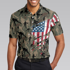 Bowling Camouflage American Eagle Flag Polo Shirt, American Flag Shirt For Patriotic Bowlers, Bowling Shirt For Men