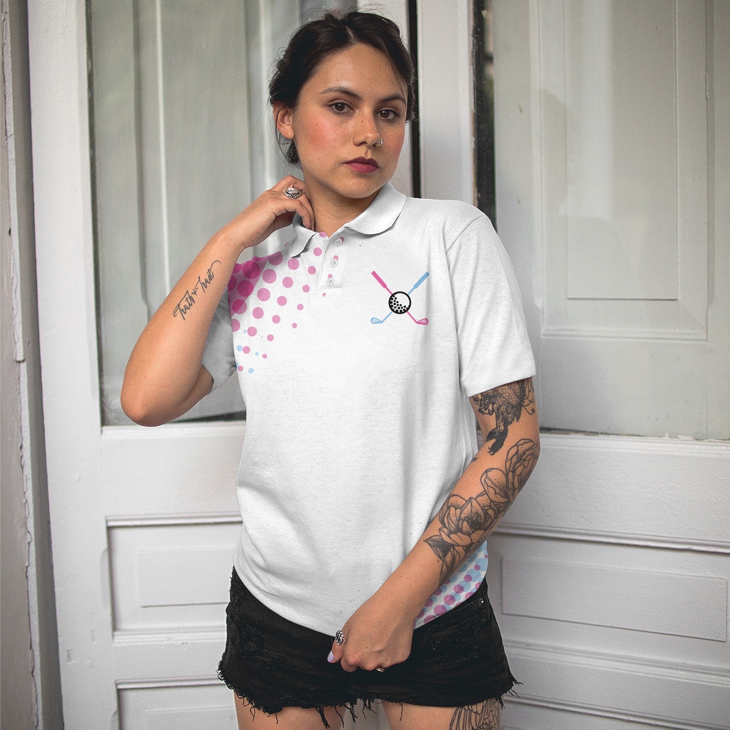 No Matter If Pink Or Blue This Putter Is For Me Golf Short Sleeve Women Polo Shirt