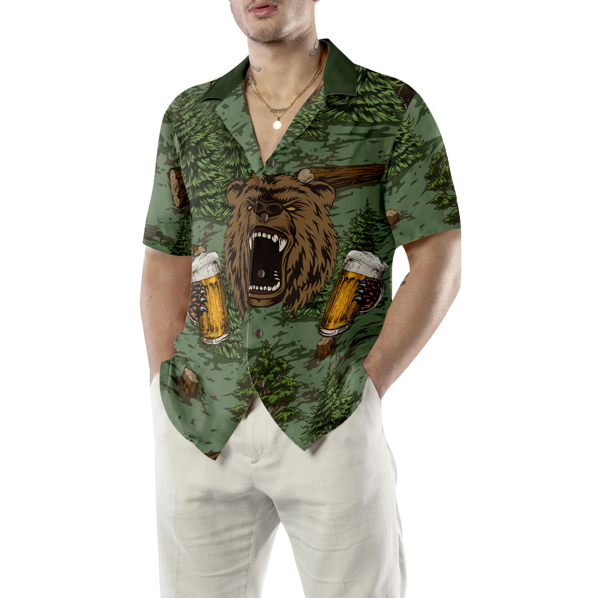 Camping Angry Bear Drink Beer Hawaiian Shirt