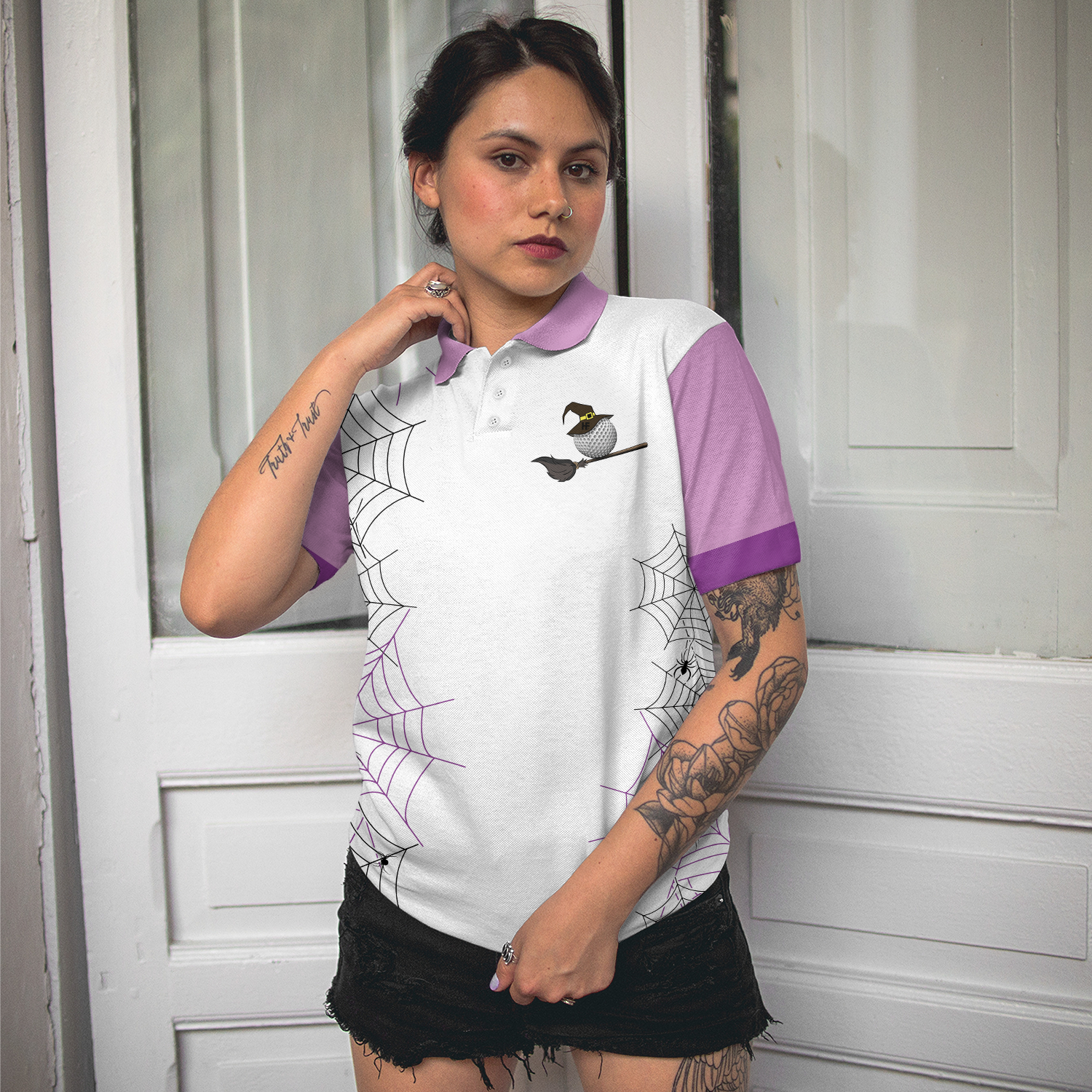 Come We Fly Golf Short Sleeve Women Polo Shirt, Witch Halloween Golf Shirt For Ladies