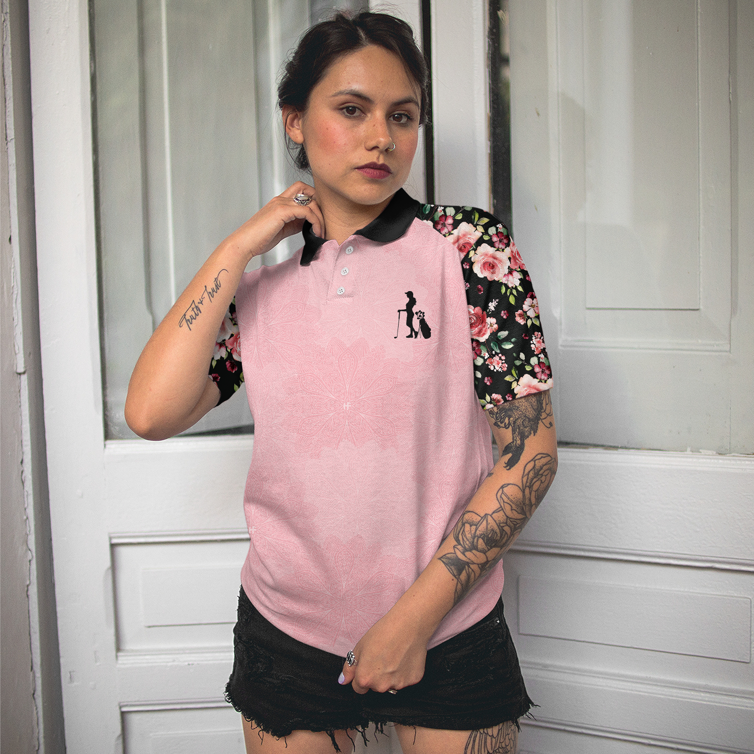I Know I Play Like A Girl Try To Keep Up Elegant Flower Pattern Golf Short Sleeve Women Polo Shirt