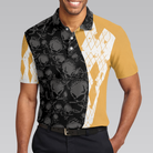 Golf Coach Polo Shirt, Black Skull Pattern Golf Shirt For Male Golfers, Argyle Pattern Golfing Shirt