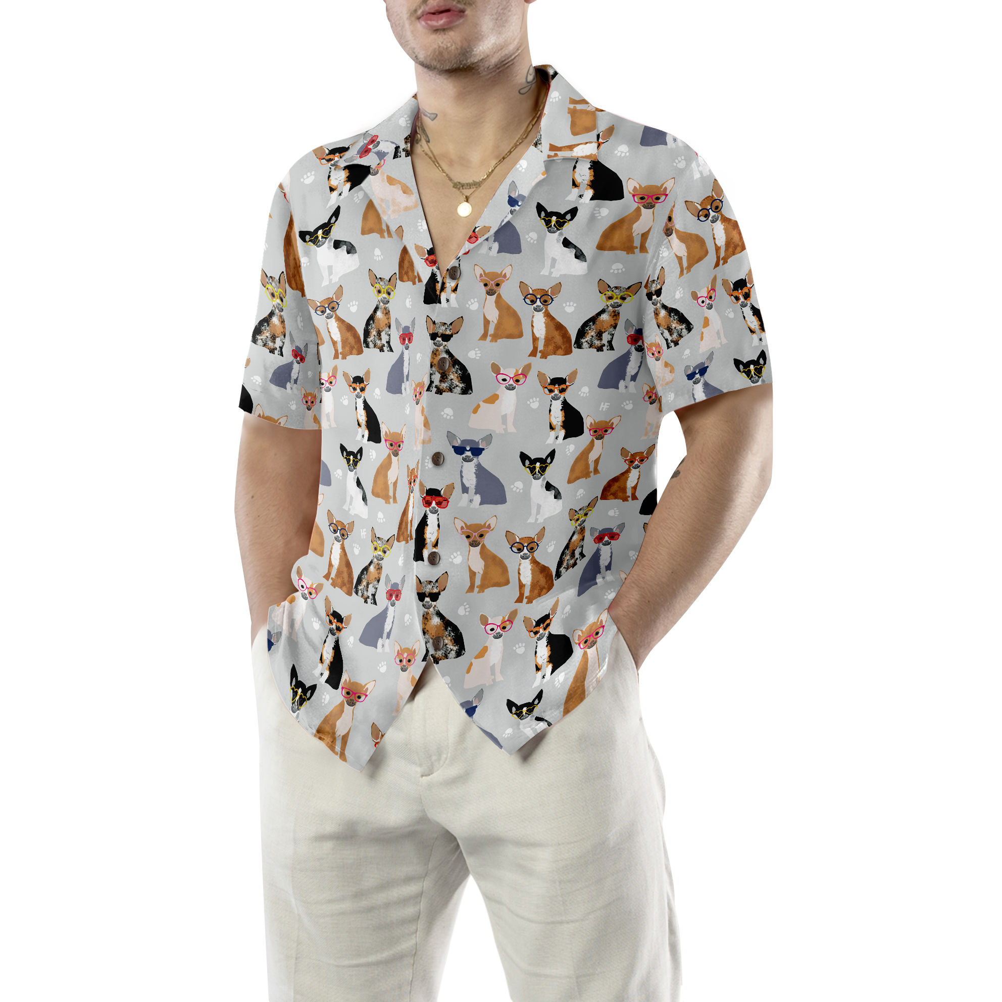 Stylish Chihuahua With Glasses Hawaiian Shirt