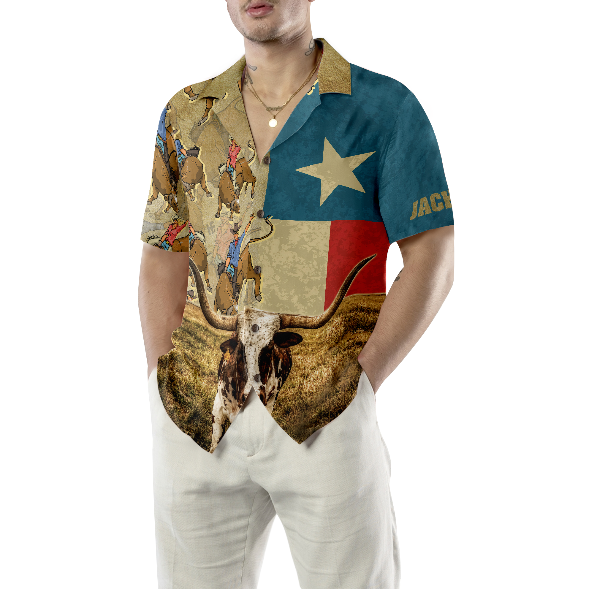 Rodeo Longhorn Texas Flag Custom Hawaiian Shirt, Unique Texas Shirt For Texas Lovers