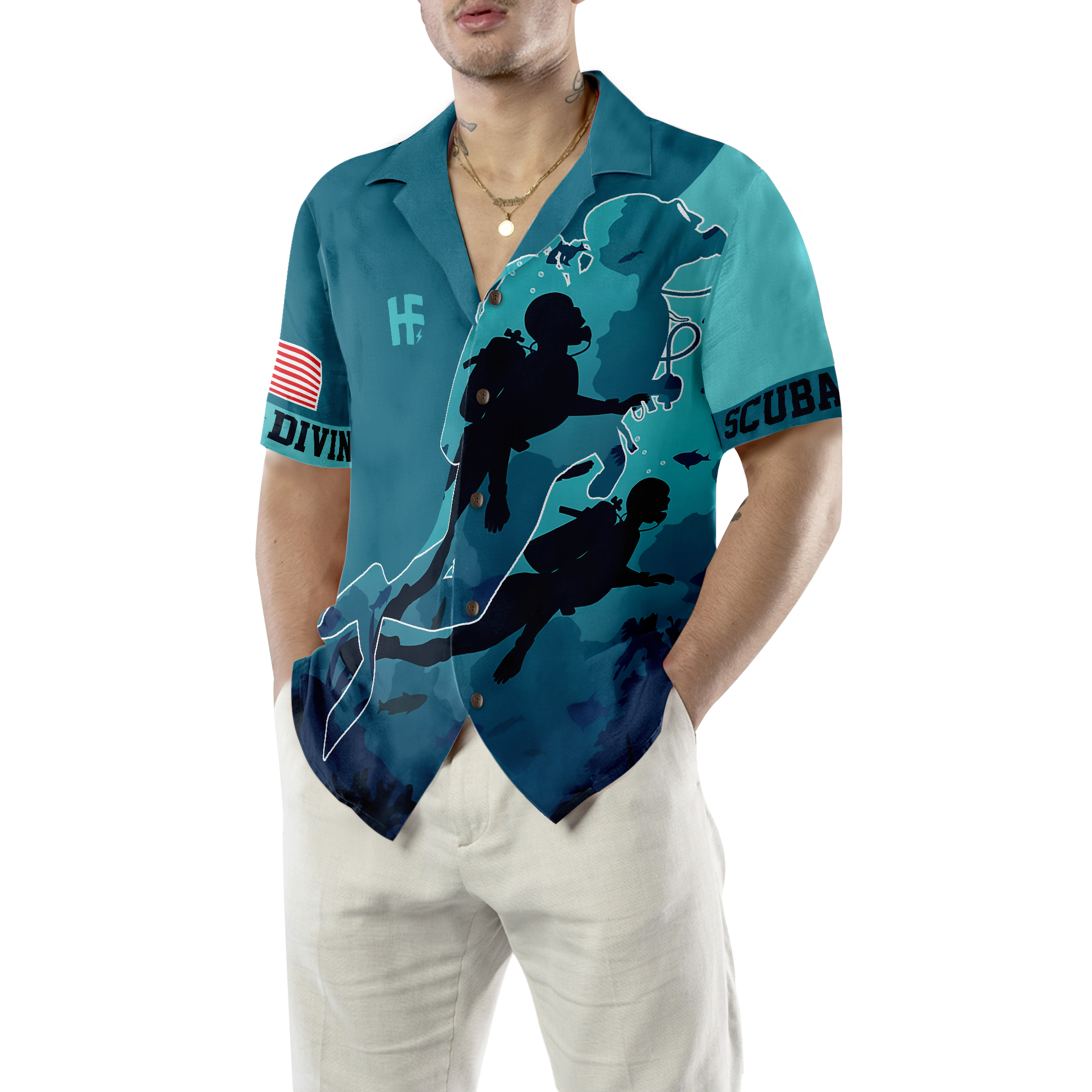Scuba Diving Into The Sea Hawaiian Shirt