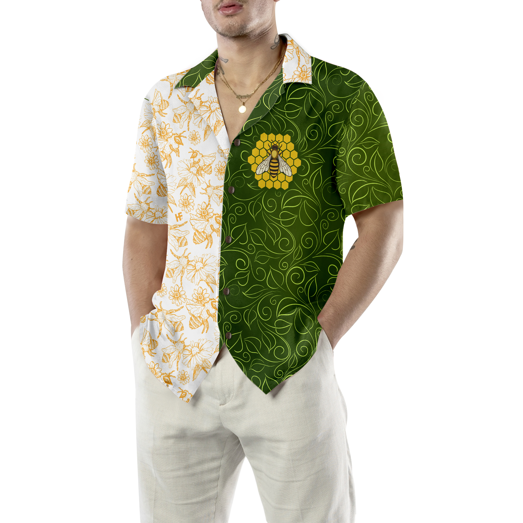Green Leaves Honey Bee Hawaiian Shirt