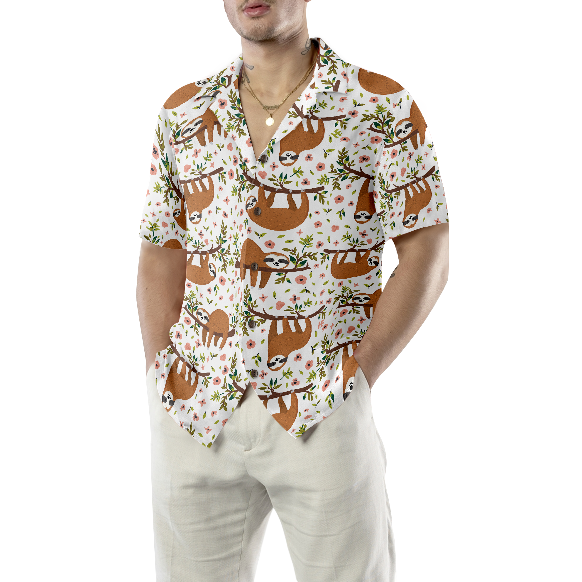 Cute Sloth On Tree Shirt For Men Hawaiian Shirt