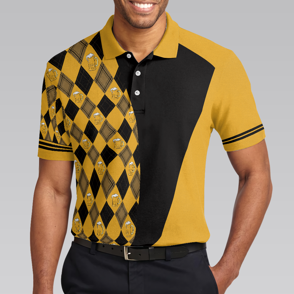 Swing Swear Drink Repeat V2 Polo Shirt, Argyle Pattern Golf Shirt For Male Golfers, Skull Golf Shirt