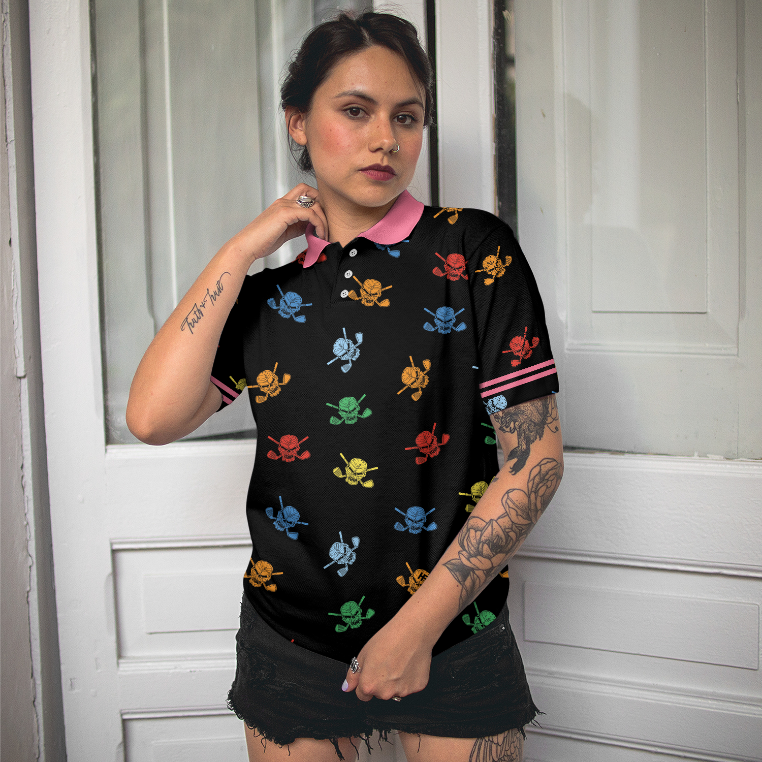 Golf Skull Women Shirt V1 Short Sleeve Women Polo Shirt