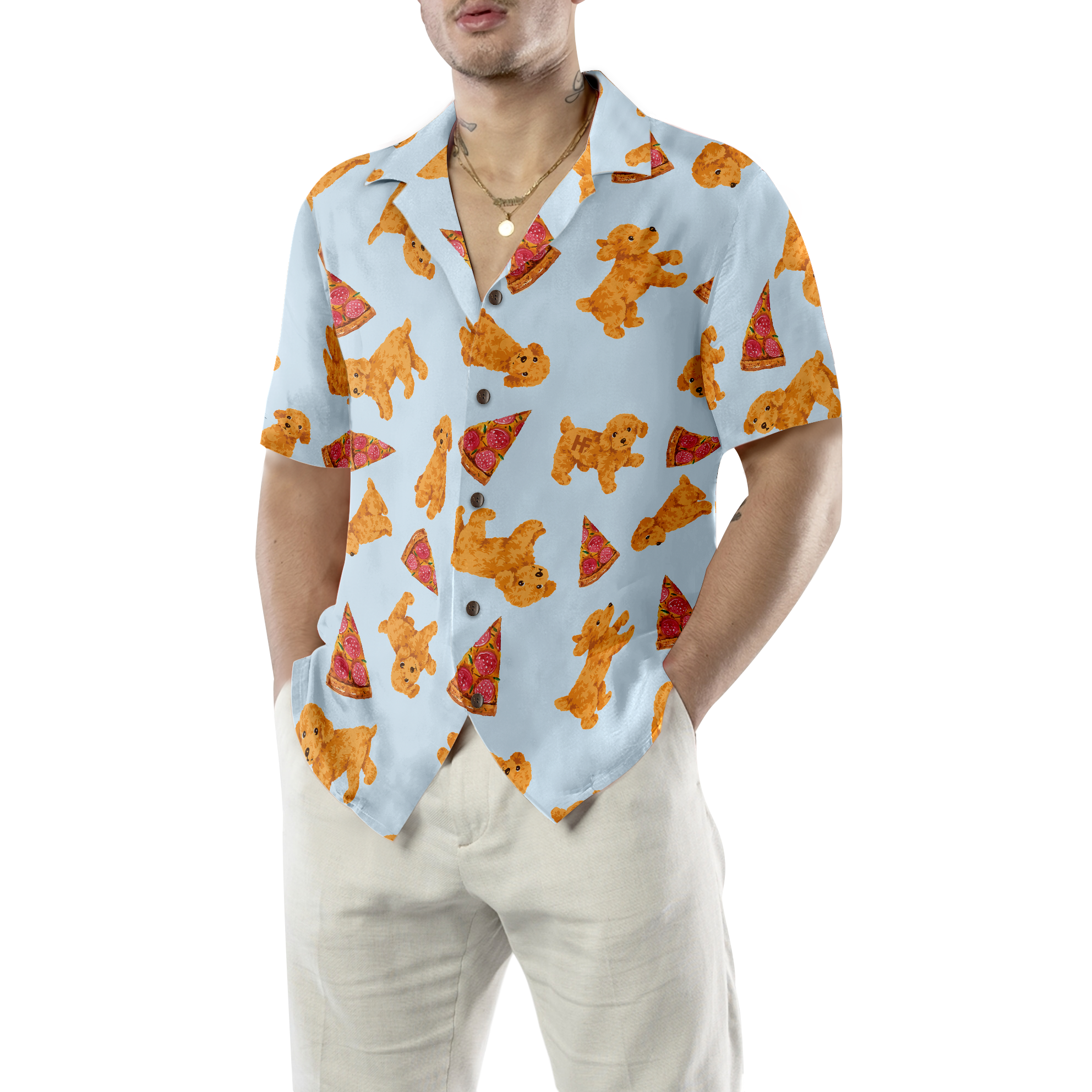 Pizza And Poodles Shirt For Men Hawaiian Shirt