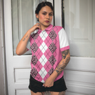 Are You Staring At My Putt Again Golf Short Sleeve Women Polo Shirt, White And Pink Argyle Pattern Golf Shirt For Ladies