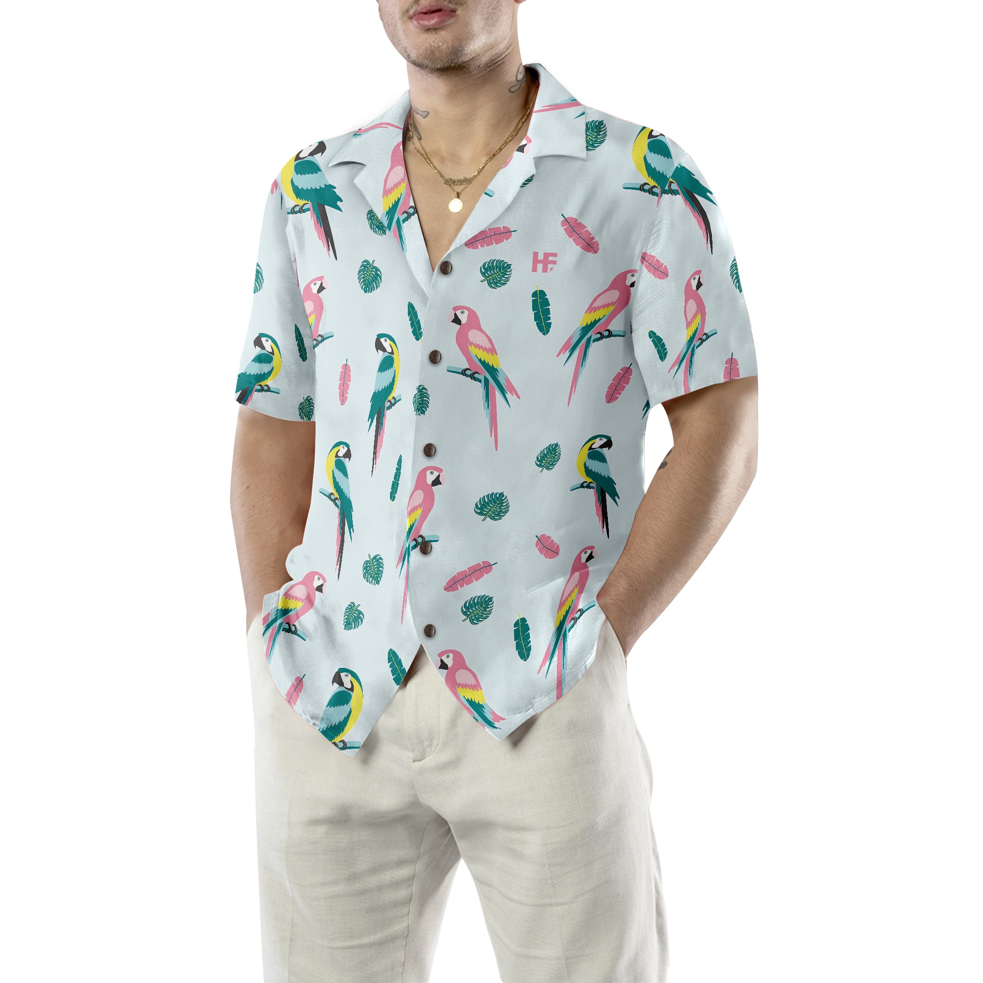 Men's Parrot And Exotic Leaves Shirt Hawaiian Shirt