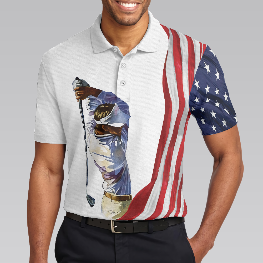American Flag Golf Art Polo Shirt, Patriotic Golf Shirt For Golfers, Golf Gift Idea For American Lovers