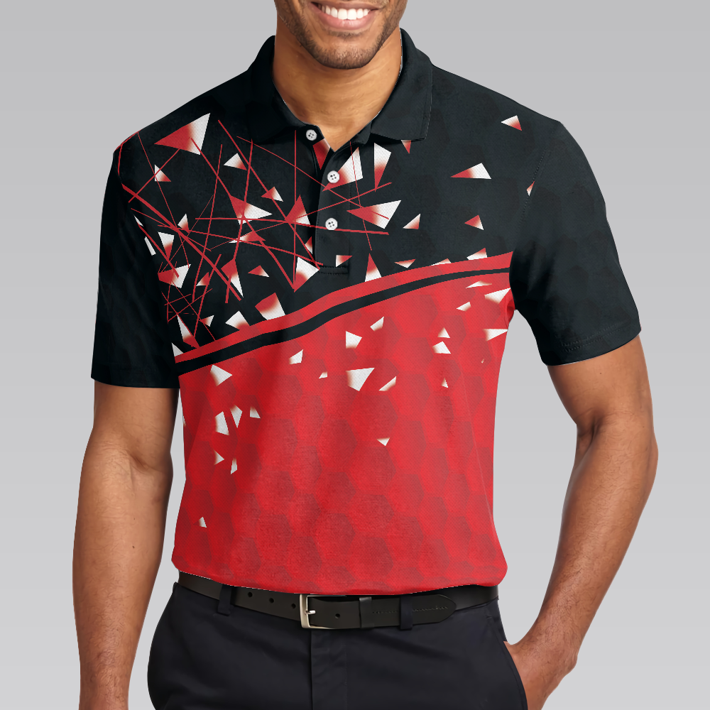Sporty Golf Breaker Red And Black Golf Polo Shirt, Red And White Triangle Pattern Shirt Design, Best Golf Gift Idea