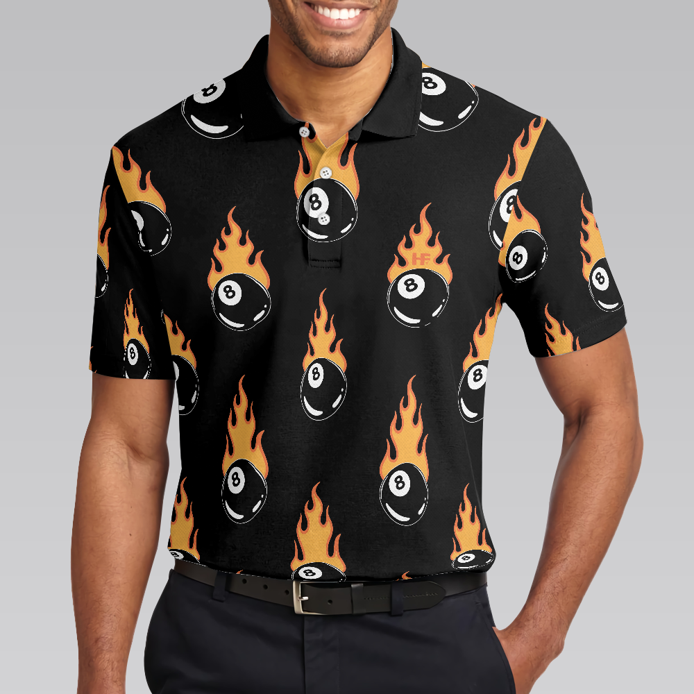 Flaming Billiard 8 Ball Polo Shirt, Basic Billiards Shirt Design For Men, Gift Idea For Billiards Lovers