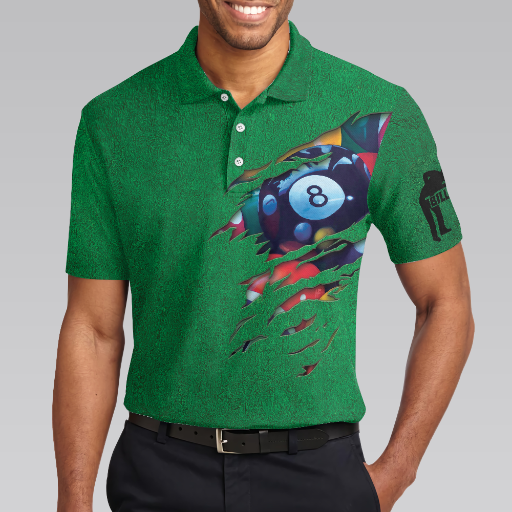Billiards Green American Flag Polo Shirt, Unique Billiards Shirt For Men, Cool Gift For Pool Players