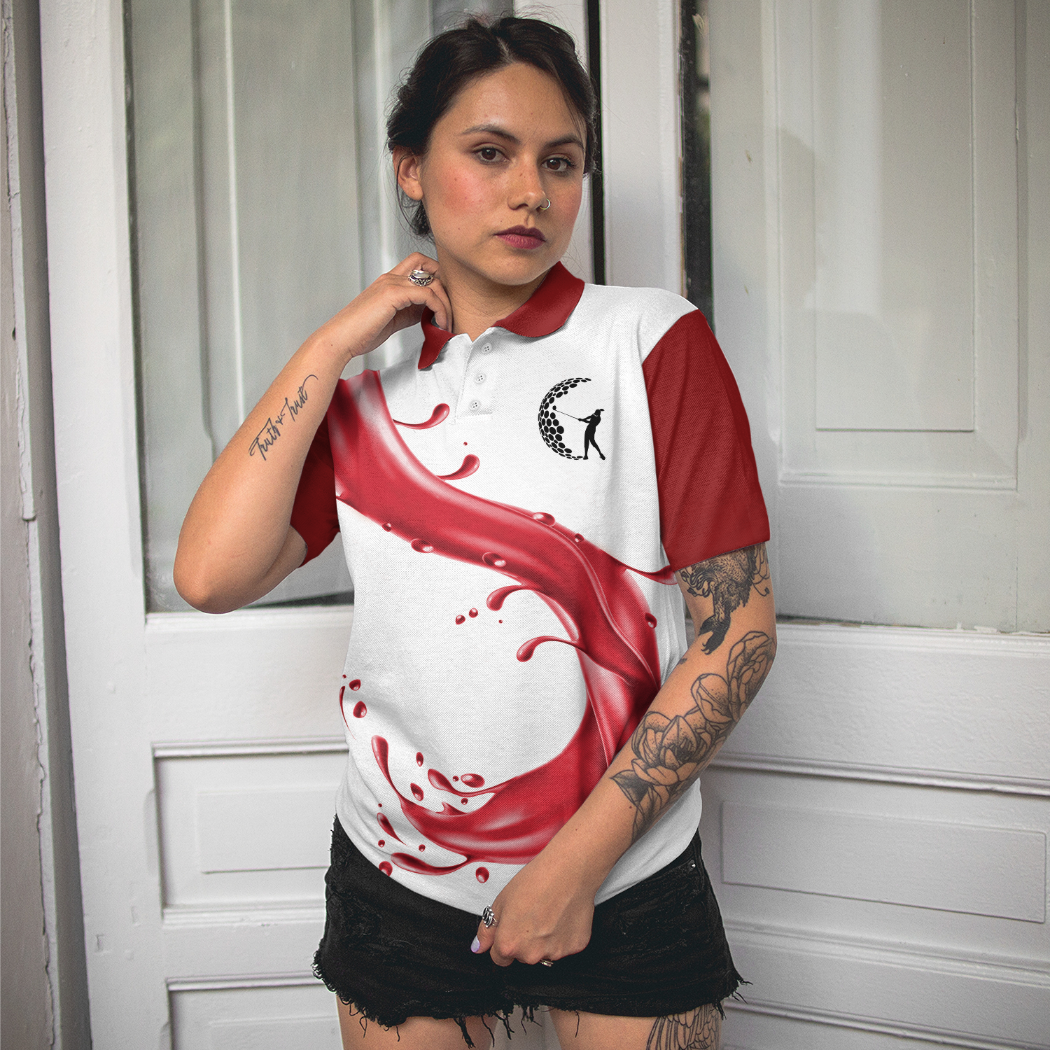 That's What I Do I Play Golf I Drink Wine Short Sleeve Women Polo Shirt