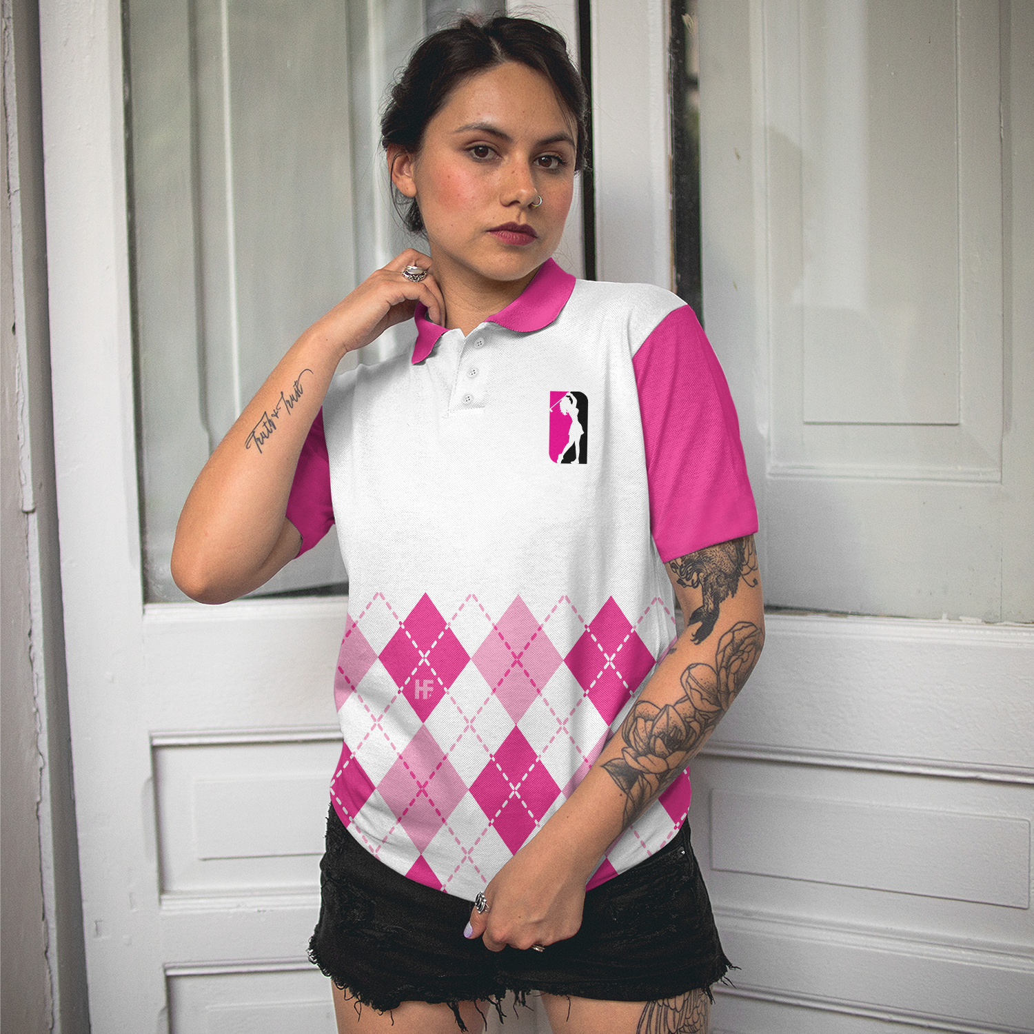 I Never Lose At The 19th Hole Golf Short Sleeve Women Polo Shirt, White And Pink Golf Shirt For Ladies
