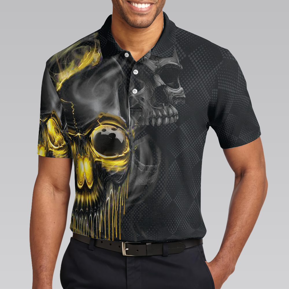 Bowling Shut Up Polo Shirt, Scary Halloween Gift Idea For Male Bowlers, Skull Bowling Polo Shirt
