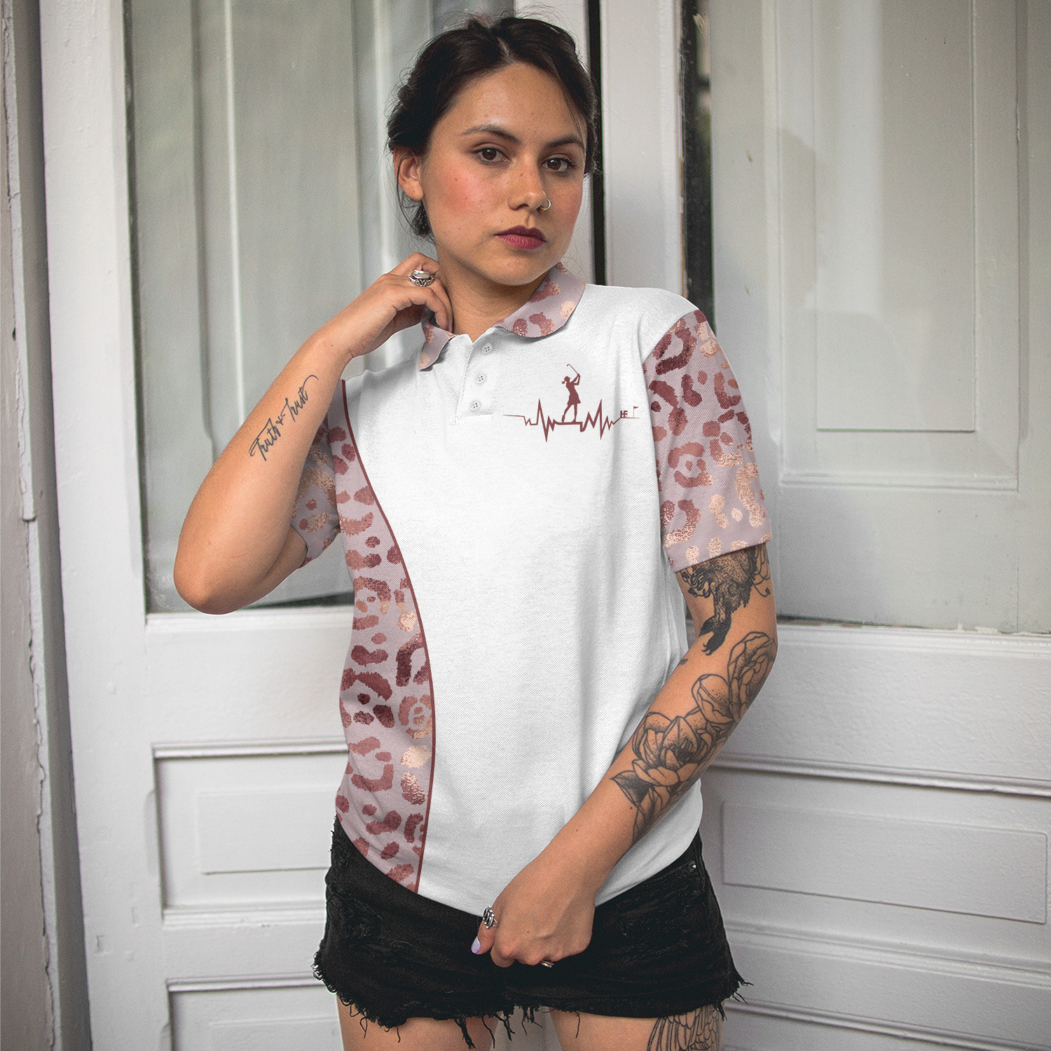 Coffee Love Golf Leopard Pattern Short Sleeve Women Polo Shirt