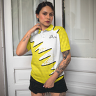 Sporty And Cutie Golf Girl Golf Short Sleeve Women Polo Shirt, White And Yellow Golf Shirt For Ladies