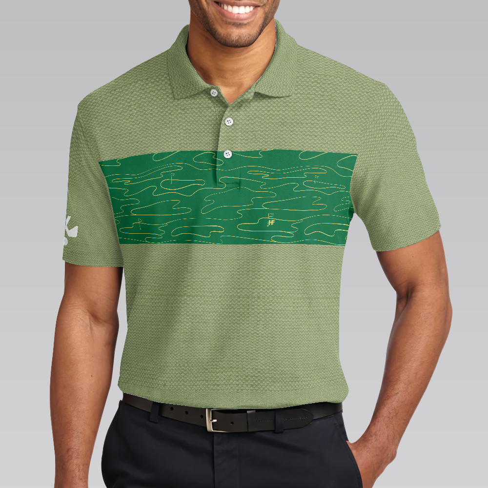 Hit 'Em Long & Straight Golf Course Pattern Polo Shirt, Elegant Golf Shirt For Men, Cool Gift For Golfers - Hyperfavor