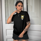 You Are My Sunshine Skull Sunflower Short Sleeve Women Polo Shirt, Black Skull Polo Shirt For Ladies