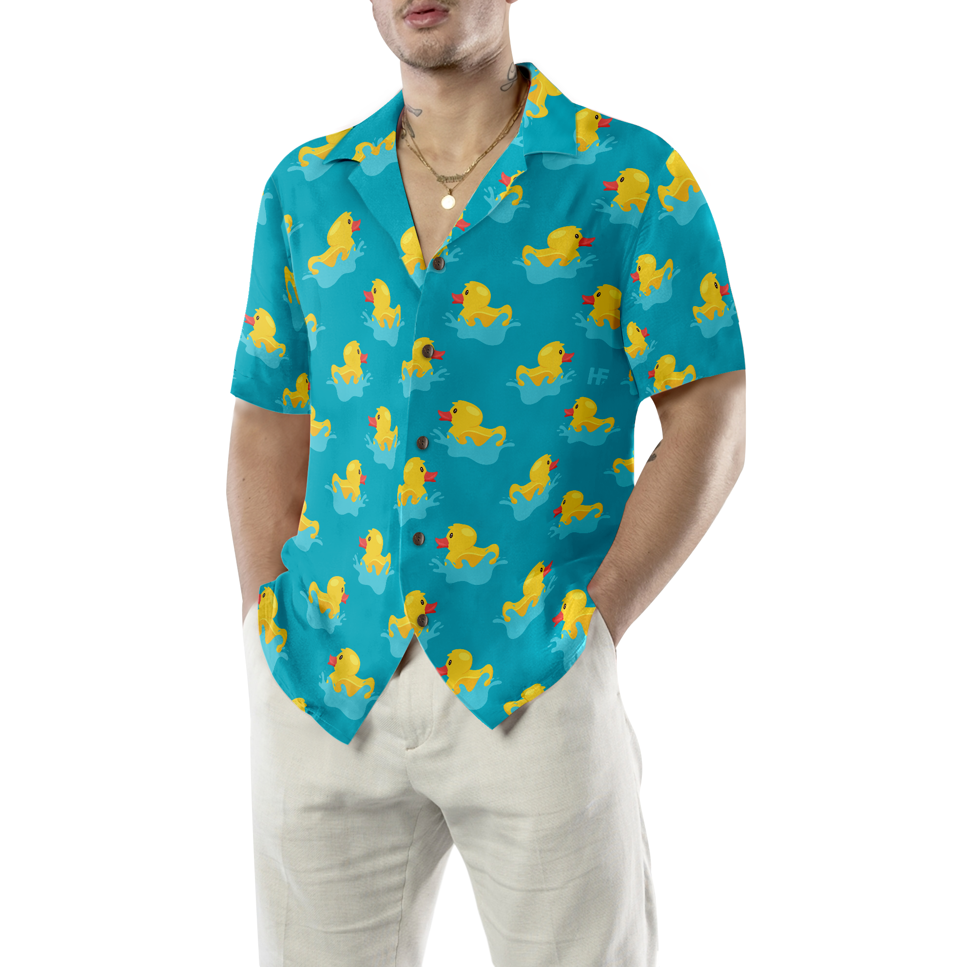 Little Duck Playing With Water Hawaiian Shirt