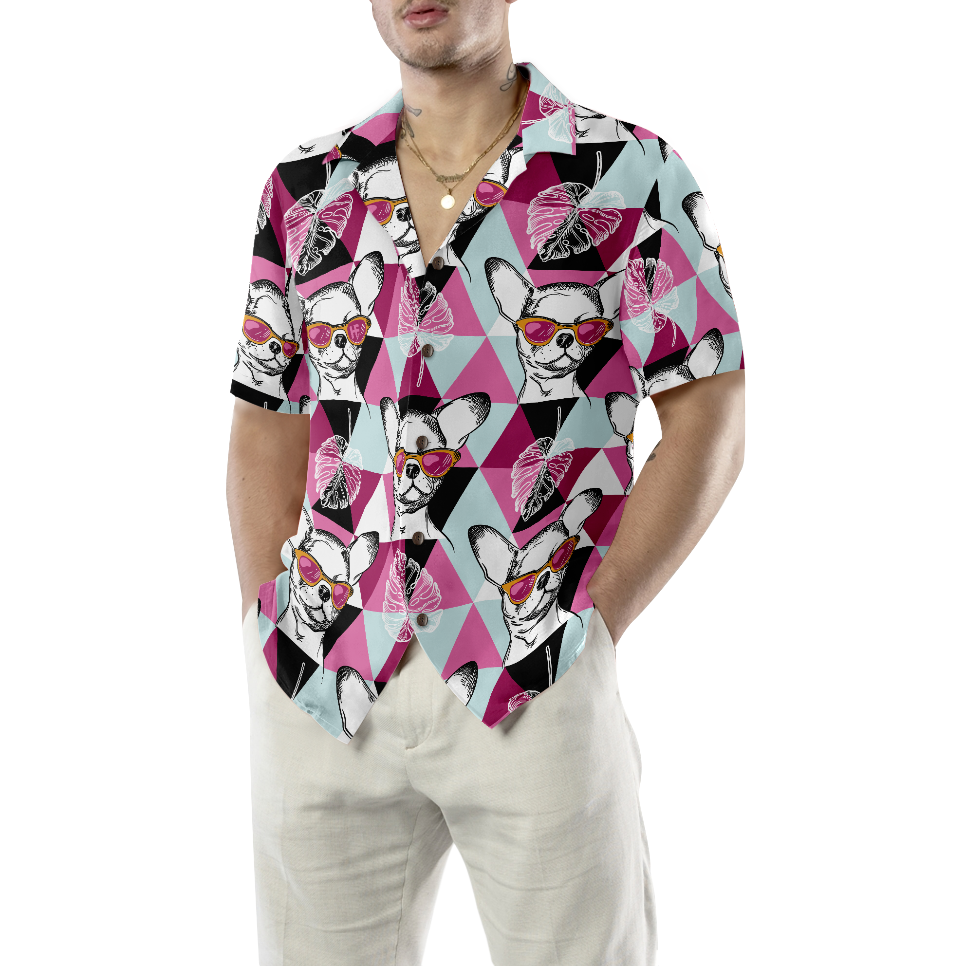 Chill Chihuahua Wearing Sunglasses Hawaiian Shirt