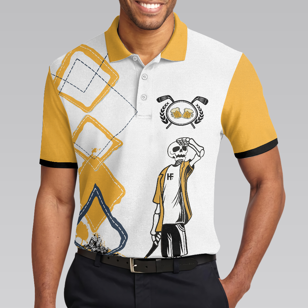 Just Another Beer Drinker With A Golfing Problem Polo Shirt, White And Yellow Argyle Pattern Golf Shirt
