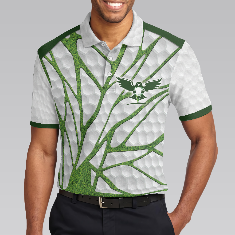Birdie Chaser Golfer Golf Polo Shirt, White and Green Birdie Golfing Shirt For Men, Best Golf Gift for Golfers