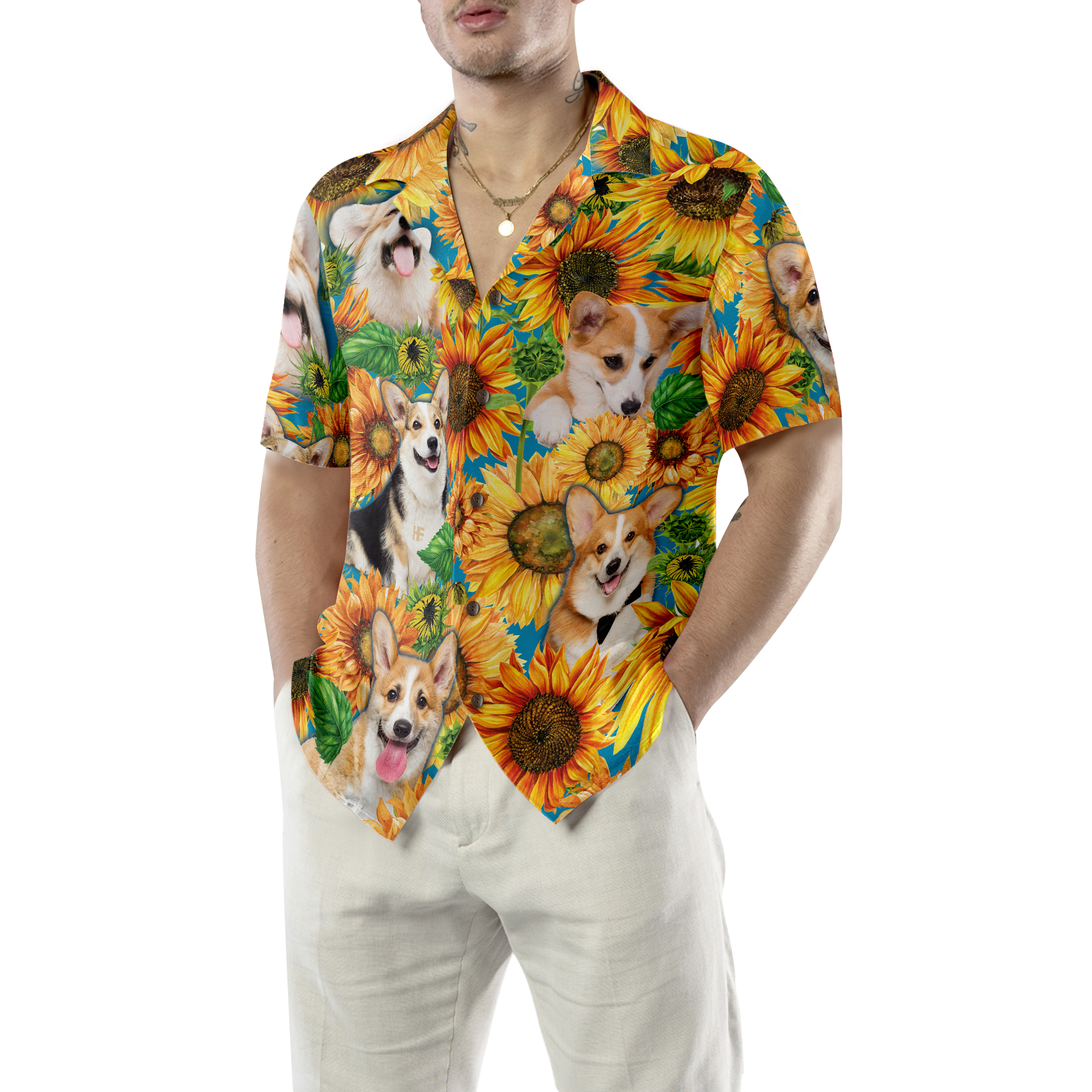 Corgi Lovers With Sunflower Hawaiian Shirt