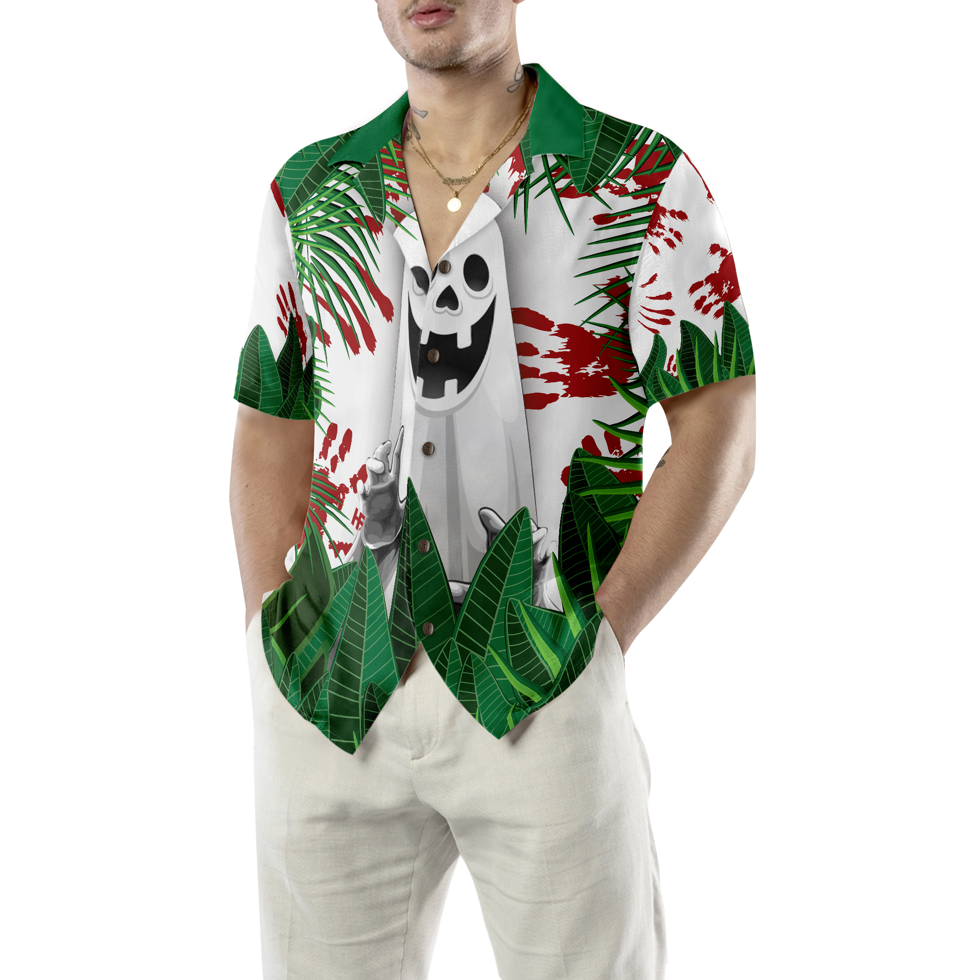 Ghost In The Bushes Halloween Hawaiian Shirt, Unique Halloween Shirt For Men And Women