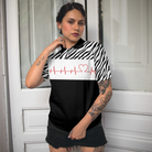 Bowling Heartbeat Zebra Pattern Short Sleeve Women Polo Shirt, Bowling Shirt For Ladies