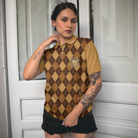 Golf Is My Favourite Season Golf Short Sleeve Women Polo Shirt, Brown Argyle Pattern Golf Polo Shirt For Ladies