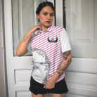 Pink Striped And Sketching Golf Girl Golf Short Sleeve Women Polo Shirt, Best Golfing Shirt For Ladies