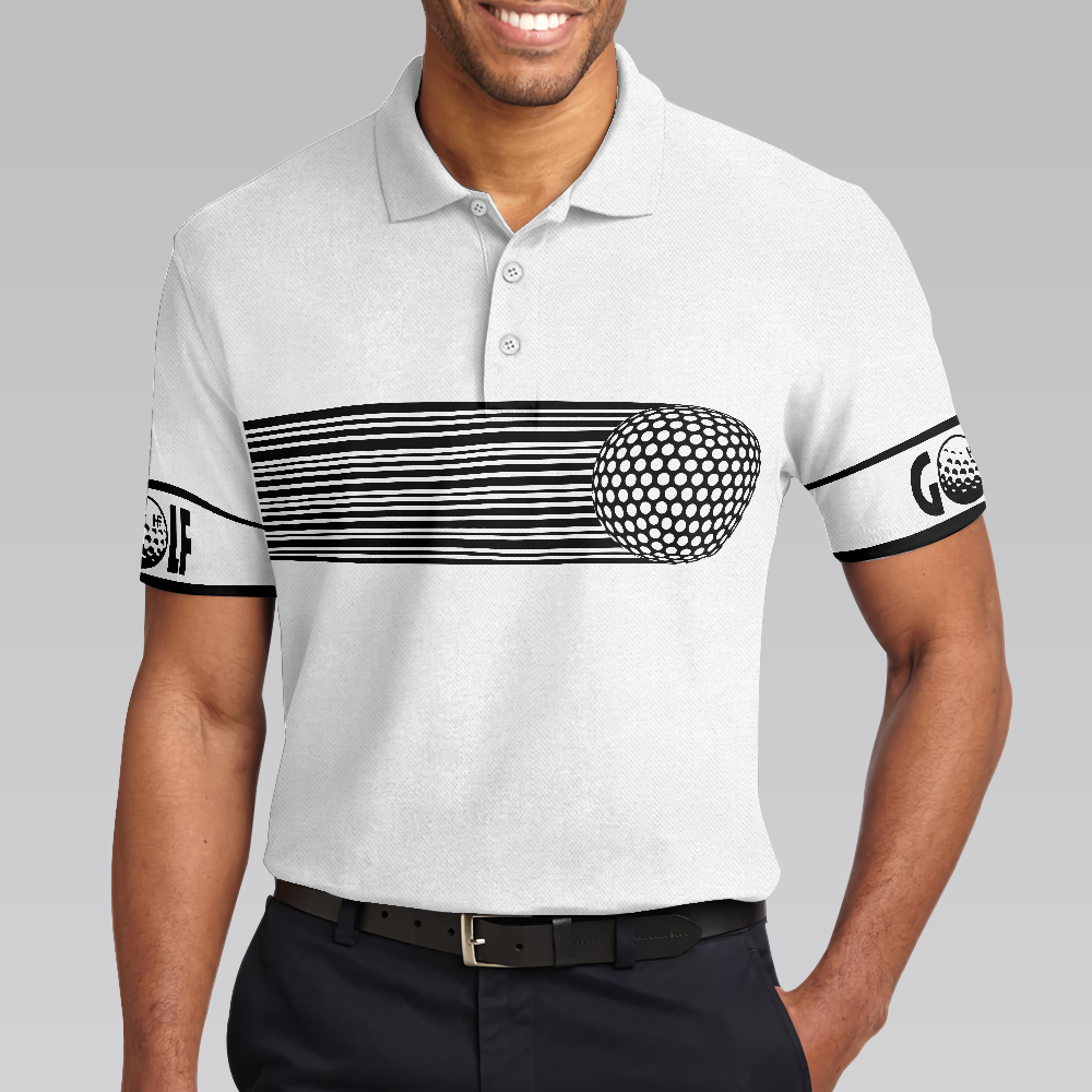 Black and White Stripes Barcode Golfing Polo Shirt, Golfer Hard Swing Polo Shirt, Best Golf Shirt For Men - Hyperfavor